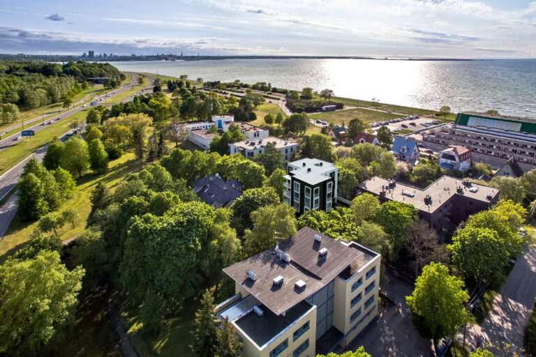 Industrial view of Tallinn with buildings and metal structures