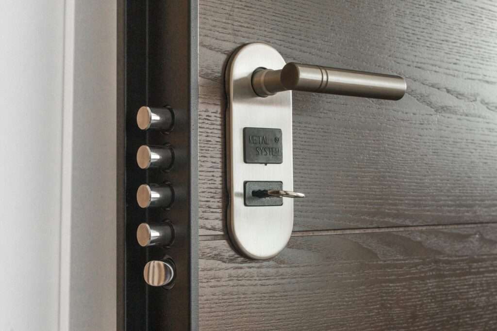 Steel door with multi-point lock and bolts